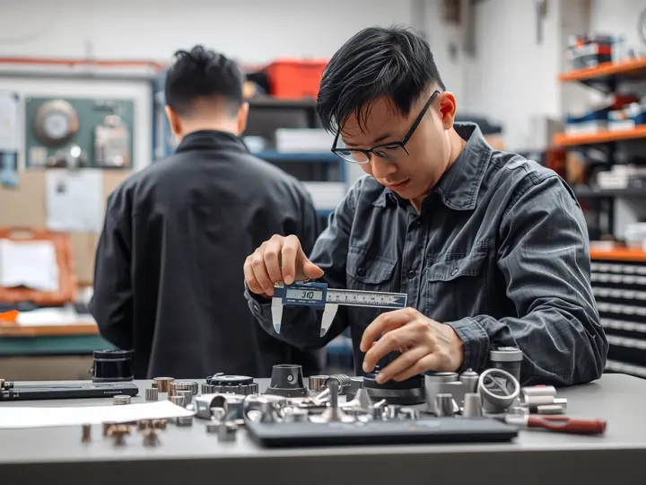 质检人员对批量产品进行尺寸检测