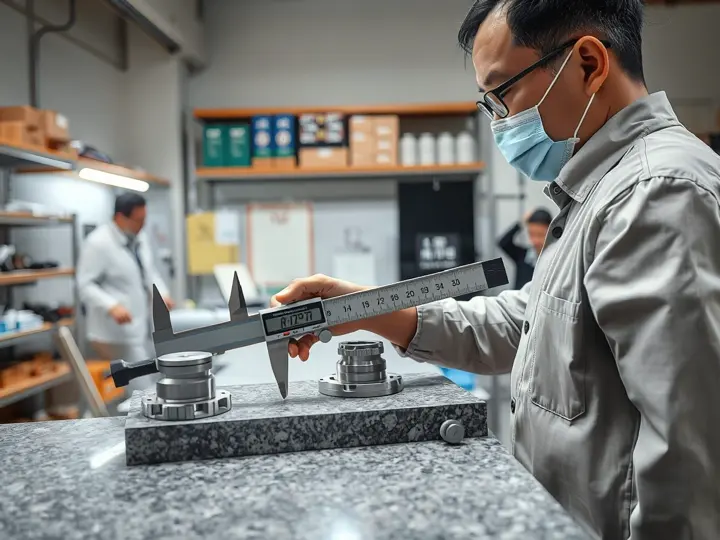 质检员正在测量冲压件尺寸